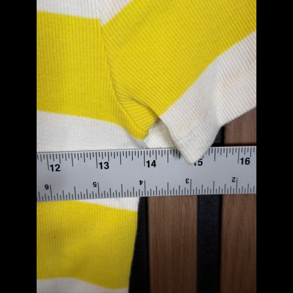 Lauren Ralph Lauren Top Small Womens Yellow Striped Perforated Shoulder Ribbed - Picture 3 of 7